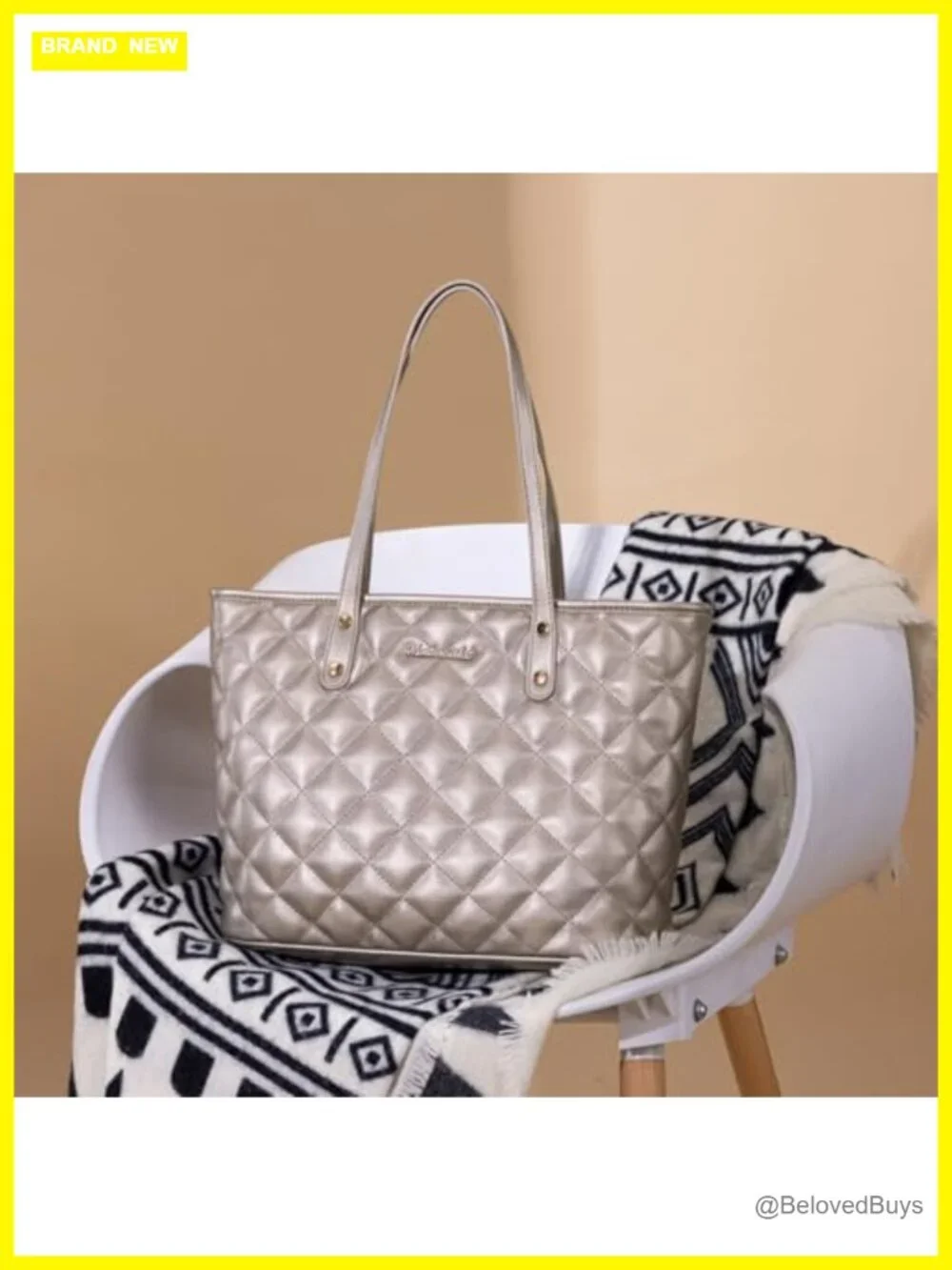 Quilted Vegan Leather Tote Bag with Top Zipper Shoulder Handbag for Women